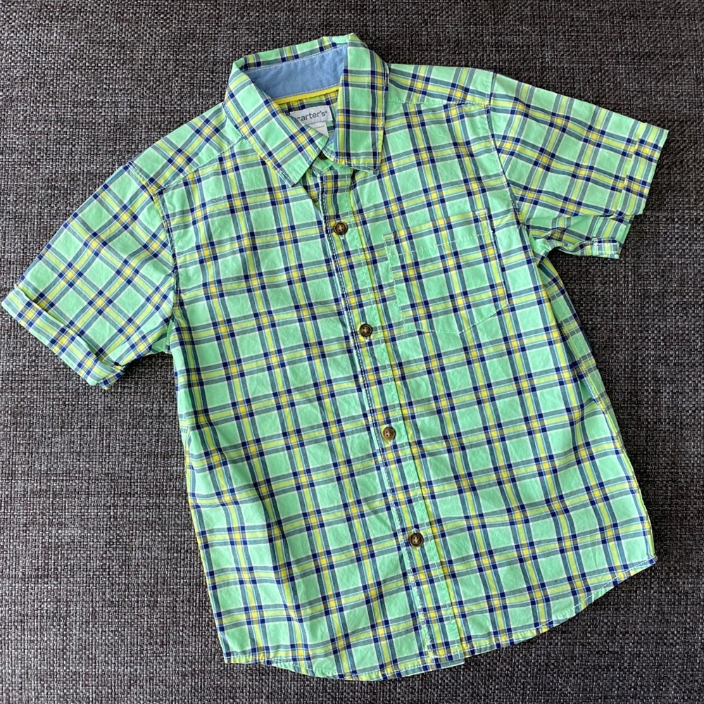⭐️ EUC Carter’s Pastel Plaid Short Sleeve Button Down Shirt, Toddler Boys 3T